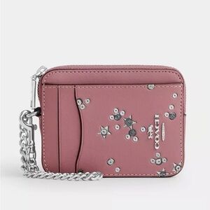 Coach Card Holder with Star Embellishments and Key Chain